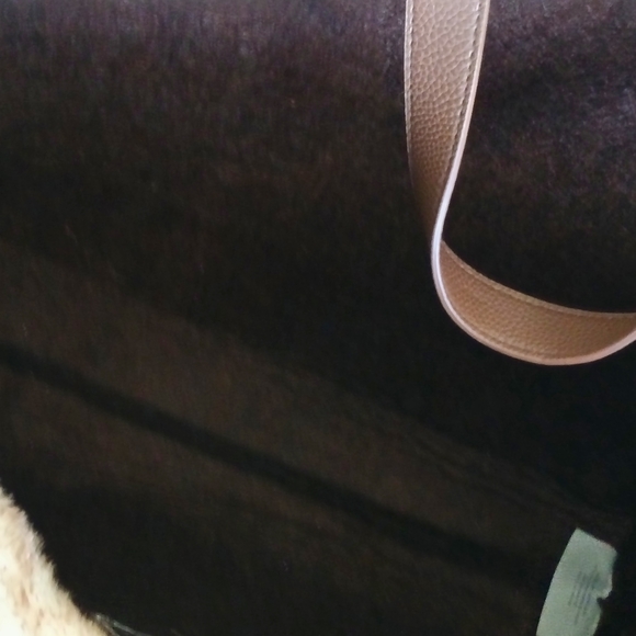 Brown Tote Bag with Fur Trim Church Storage Academia Office Gift Travel - Picture 4 of 5